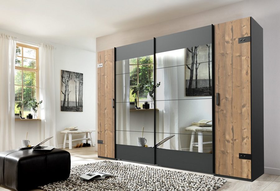Wimex Schwebetürenschrank Stockholm, Schlafzimmerschrank mit Industrial-Look, rustikale Optik Kleiderschrank mit Spiegel BESTSELLER Schrank Garderobe
