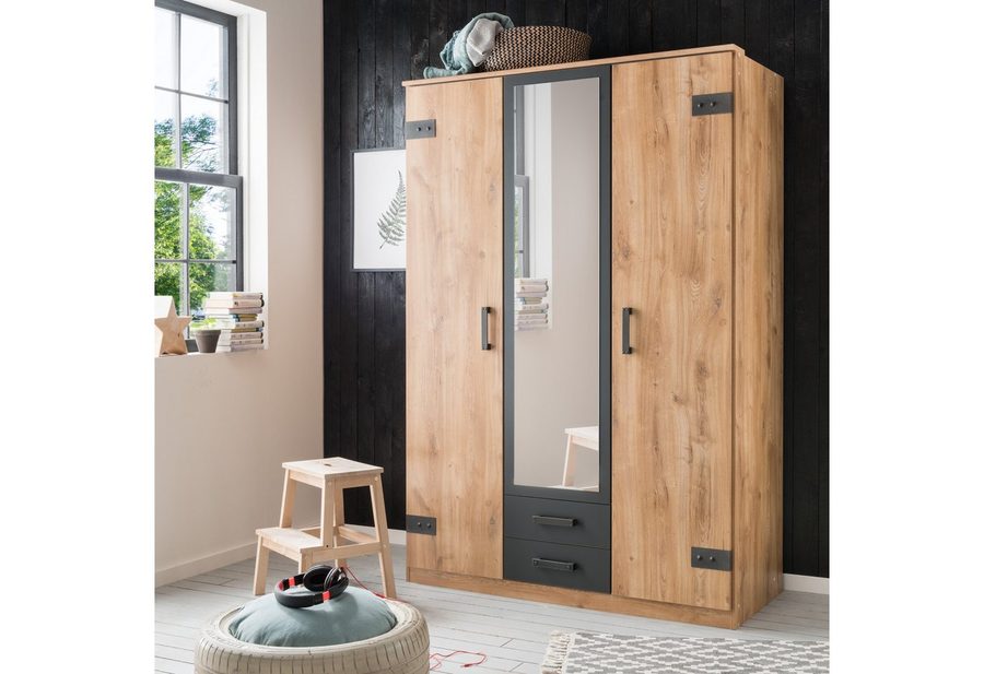 Wimex Kleiderschrank Cork, mit oder ohne Spiegel, rustikaler Look im Industrial Design wahlweise in 135cm oder 180cm breit, 58cm tief, 199cm hoch von Wimex