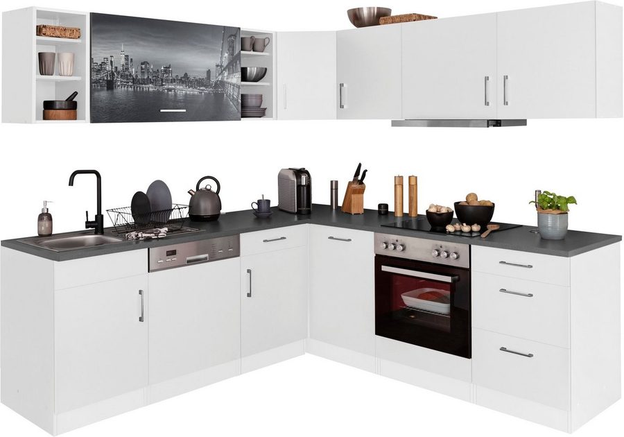 KOCHSTATION Küchenzeile KS-Paris â€“ Küchen mit einzigartigen Fotomotiven auf den Fronten, Stellbreite 220/220 cm, wahlweise mit E-Geräten, mit Motivdruck