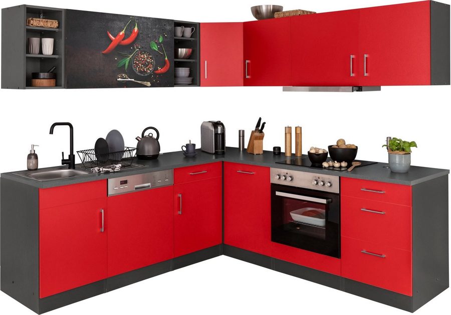 KOCHSTATION Küchenzeile KS-Paris â€“ Küchen mit einzigartigen Fotomotiven auf den Fronten, Stellbreite 220/220 cm, wahlweise mit E-Geräten, mit Motivdruck