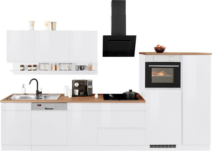 KOCHSTATION Küchenzeile KS-Virginia,neu in verbesserter Ausführung, Breite 350 cm,Soft-Close, mit Glaskeramik-oder Induktionskochfeld