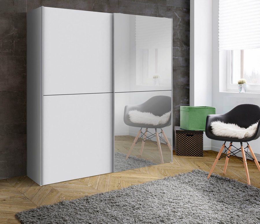 FORTE Schwebetürenschrank "White Kiss", Made in Europe, ideal für kleine Räume (B/H/T ca. 170x190x61cm) mit Spiegel und 2 Schiebetüren von FORTE