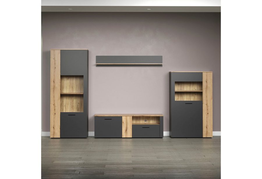 Home affaire Wohnwand Estepona, (Komplett-Set, 4-St), Wohnzimmermöbel mit Rillenoptik - (B/T/H): 340/42/195 cm