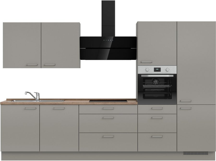 nobilia® Küchenzeile "Laser II", NEU: individuell anpassbar mit gratis Profi-Beratung, vormontiert, 330 cm breit, optional mit verschiedenen E‑Geräte-Sets