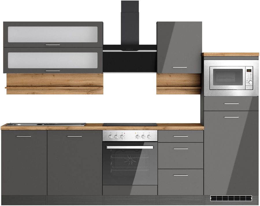 KOCHSTATION Küchenzeile KS-Milan, 280 cm breit, robuste Metallauszüge, viel Stauraum