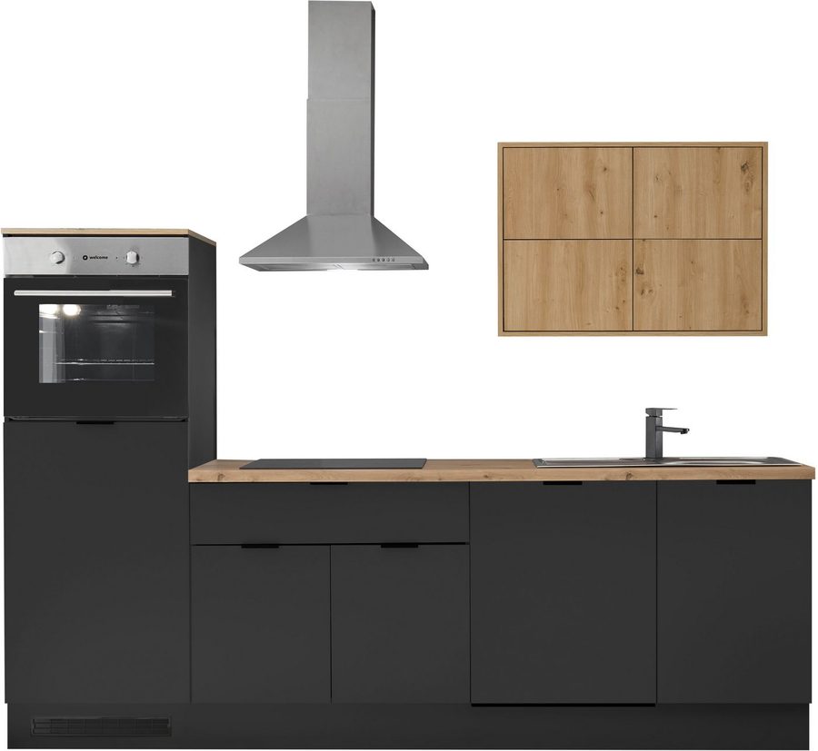 KOCHSTATION Küchenzeile KS-Georgia, mit 38mm starker Arbeitsplatte, Breite 260 cm, wahlweise mit E-Geräten und Kühlschrank