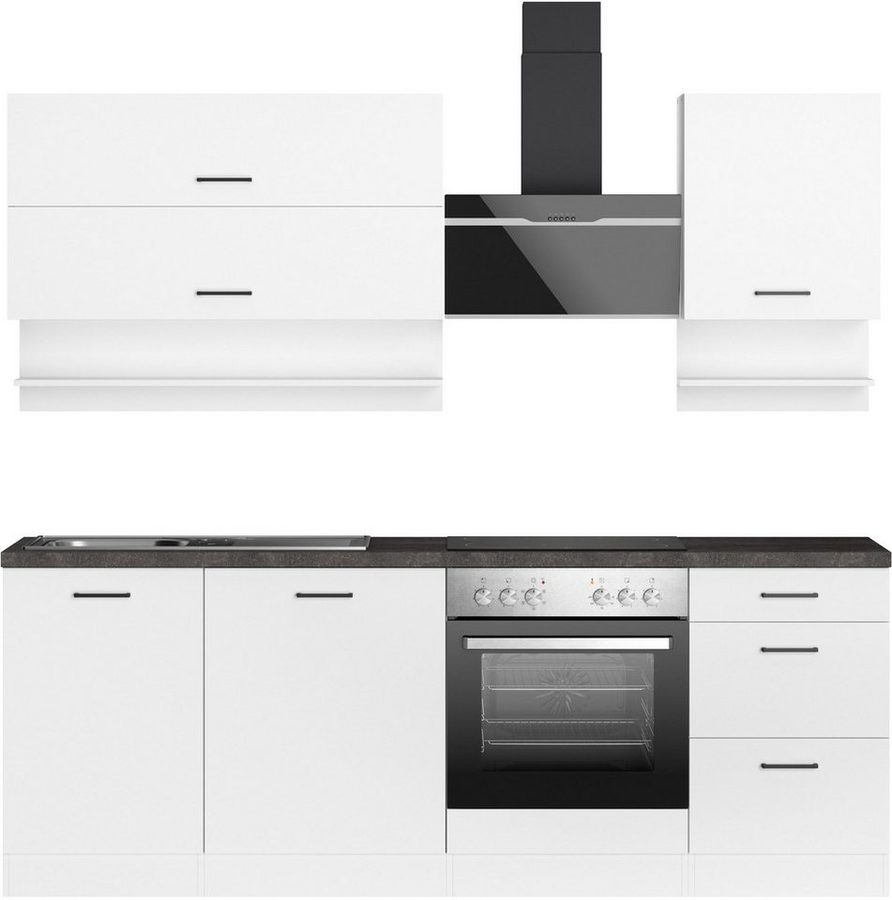 KOCHSTATION Küchenzeile KS-Frieda Breite 220 cm, wahlweise mit E-Geräten, mit 38mm starker Arbeitsplatte