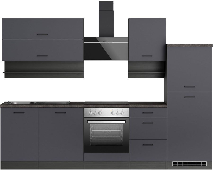 KOCHSTATION Küchenzeile KS-Frieda Breite 280 cm, wahlweise mit E-Geräten, mit 38mm starker Arbeitsplatte