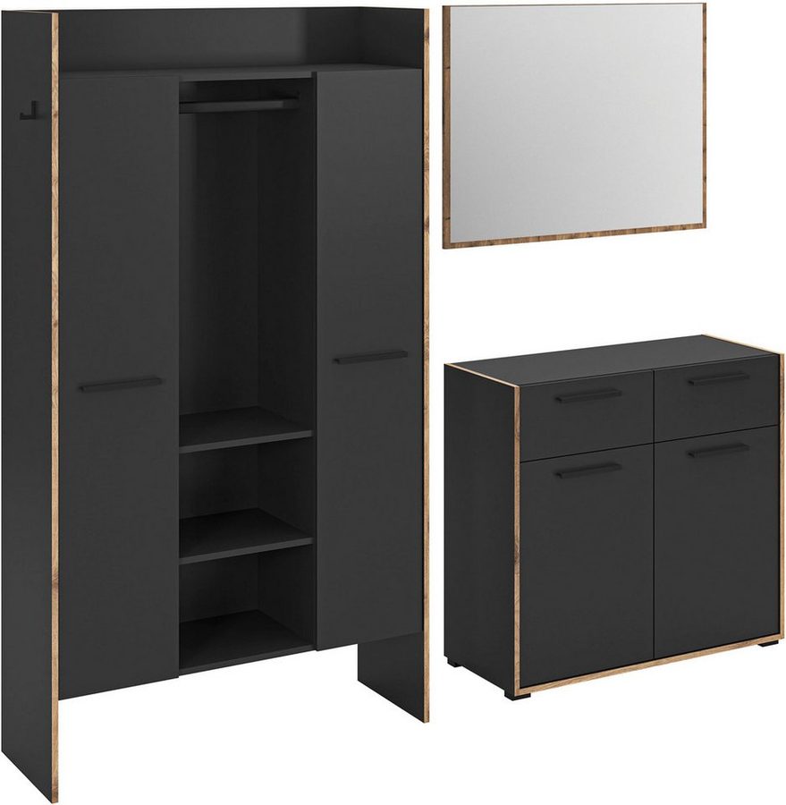 Home affaire Garderoben-Set MUSTA, 3-teilig: Garderobenschrank, Kommode & Garderobenspiegel, Kombination, Kompaktgarderobe, Garderobenkombination, Garderobe
