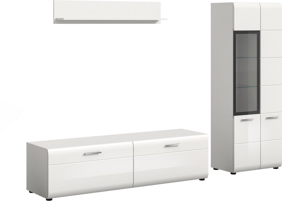 Home affaire Wohnwand FLORENZ, 3-teilige Wohn-Kombination, hochwertige MDF-Front, (Set, 3-St., Set, best. aus: 1 Vitrine, 1 Lowboard, 1 Wandboard), Wohn-Kombination, Wohnzimmer-Möbel, Wohnzimmer,Kombination, Kombi