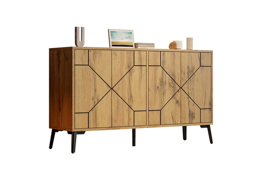 Merax Sideboard mit 4 Türen und großem Stauraum, Kommode mit Push-to-Open Mechanismus (120x35x69cm, 1 St), Aufbewahrungsschrank mit Wellenmuster, Küchenschrank in Holzoptik von Merax
