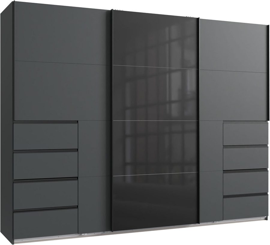 Wimex Schwebetürenschrank Bali in den Breiten 225cm & 270cm, Kleiderschrank mit Glaselement Schrank mit 3 Türen, in den Farben: grafit oder saharagrau erhältlich