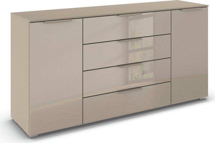 rauch Kombikommode Sideboard Schubkommode Kommode MONTCLAR Front Dekor/Hochglanz/Glas (Breite 160 / Höhe 81 cm, 2 Einlegeböden, inkl. Soft-Close-Funktion), 2-türig, 4 geräumige Schubladen, viele Griffvarianten MADE IN GERMANY