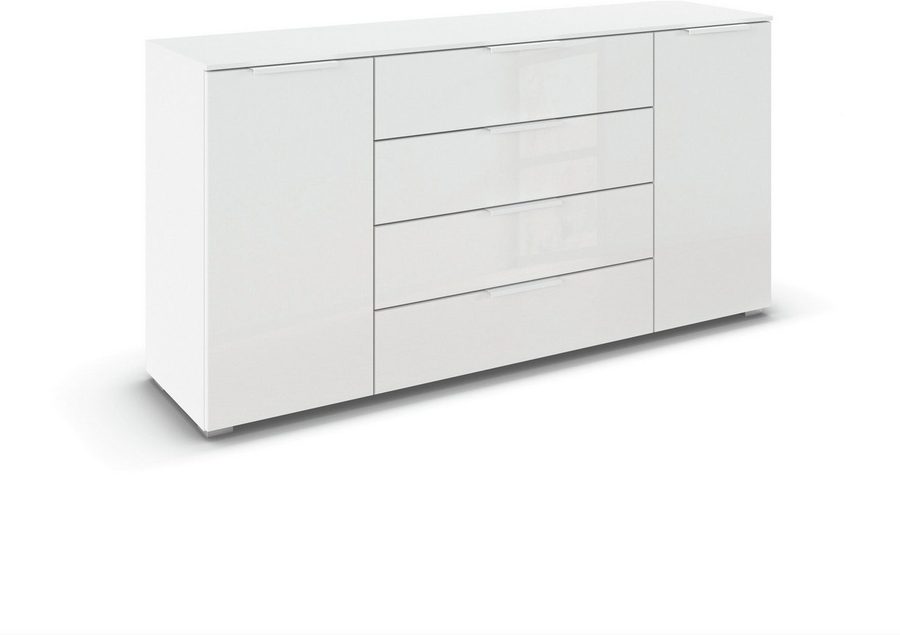 rauch Kombikommode Sideboard Schubkommode Kommode MONTCLAR Front Dekor/Hochglanz/Glas (Breite 160 / Höhe 81 cm, 2 Einlegeböden, inkl. Soft-Close-Funktion), 2-türig, 4 geräumige Schubladen, viele Griffvarianten MADE IN GERMANY