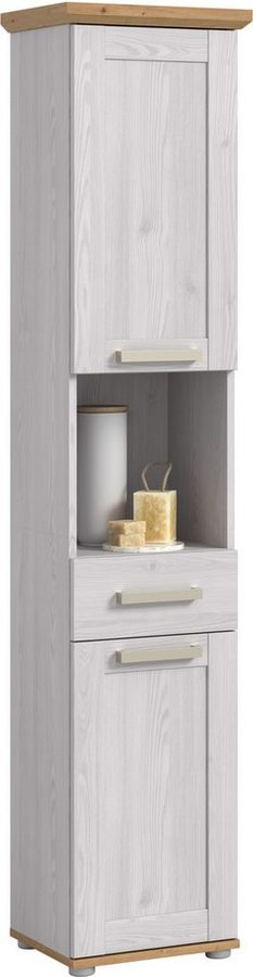 welltime Hochschrank COSENZA, Höhe 187cm, 2 Türen, 1 Schubkasten, 1 offenes Fach (1-St., in Landhausoptik, mit weiteren Artikel der Serie kombinierbar) Hochschrank, Bad, Badezimmerschrank von welltime