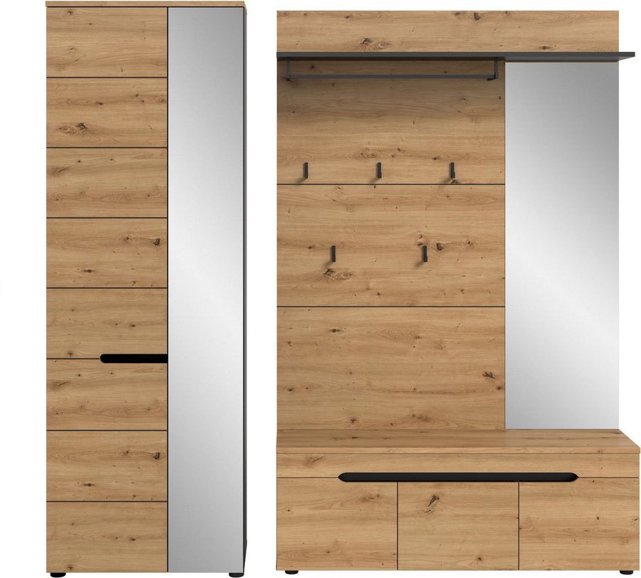 Home affaire Garderoben-Set REHAT, TOPSELLER!, 3-teilig, Breite 200 cm, individuell stellbar, (Set, 3-St., best. aus: Garderobenschrank, Sitzbank & Garderobenpaneel), Garderobenkombination, Kombination, Set, Flurgarderobe, Diele