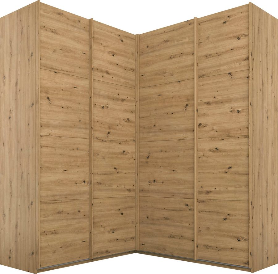 rauch Schwebetürenschrank Schrank Garderobe Eckkleiderschrank QUADRA Front in Dekor/Hochglanz (Maß 181x187 cm, Höhen 210/229 cm, inkl. Soft-Close-Funktion) extra großer Eckschrank inkl. Schubladeneinsatz MADE IN GERMANY