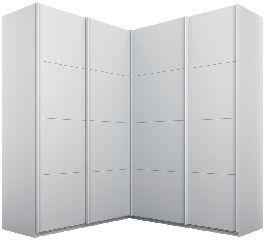 rauch Schwebetürenschrank Schrank Garderobe Eckkleiderschrank QUADRA Front in Dekor/Hochglanz (in den Höhen 210/229 cm, inkl. Soft-Close-Funktion) großer Eckschrank mit viel Stauraum, Maß 181x187 cm MADE IN GERMANY