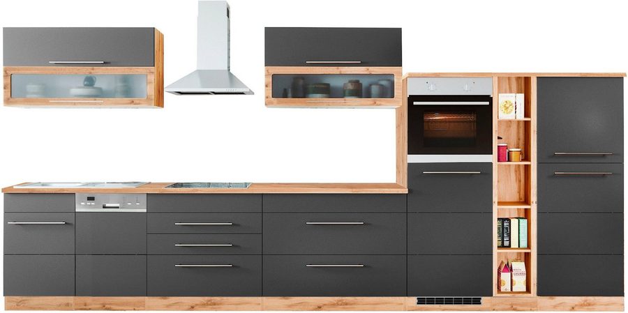 KOCHSTATION Küchenzeile KS-Wien, Breite 440 cm, wahlweise mit E-Geräten und Induktion