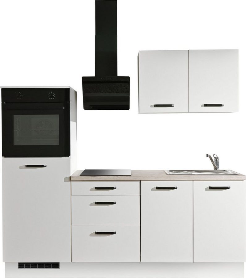 wiho Küchen Küchenzeile Compact: Kleines Format, große Ausstattung, optional mit E-Geräten, Variante mit Kühlschrank, Breite 210 cm
