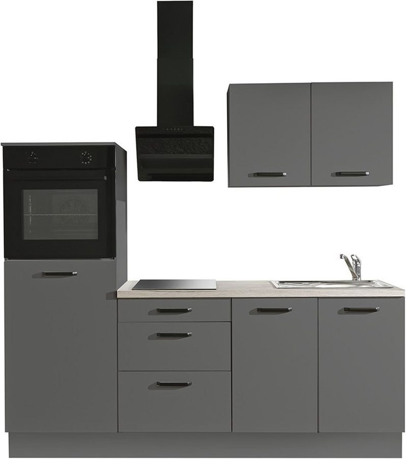 wiho Küchen Küchenzeile Compact: Kleines Format, große Ausstattung, optional mit E-Geräten, Variante ohne Kühlschrank, Breite 210 cm