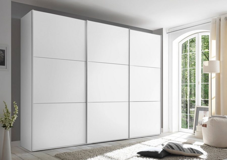 STAUD Schwebetürenschrank Includo, kurze Lieferzeit: "Premium Variante in Weiß in 249cm Breite" (3 Breiten (ca. 250, 280 oder 300cm), Höhe 222cm)