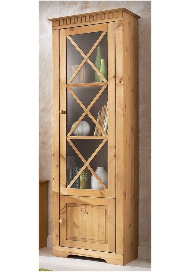 OTTO home Vitrine Lisa Vitrinenschrank, 2 Türen, eine davon mit Glaseinsatz, Knopfgriffe aus massivem Kiefernholz, mit einer Glastürfront, dekorative Fräsungen von OTTO home
