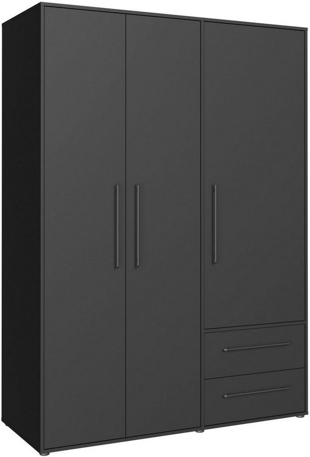 FORTE Kleiderschrank Mokkaris, Garderobe, zeitloses Design, 3 Türen, Made in Europe (B/H/T ca. 144x200x59cm) Zwei Schubladen, schwarze Stangengriffe, Stauraum, auch in Schwarz von FORTE