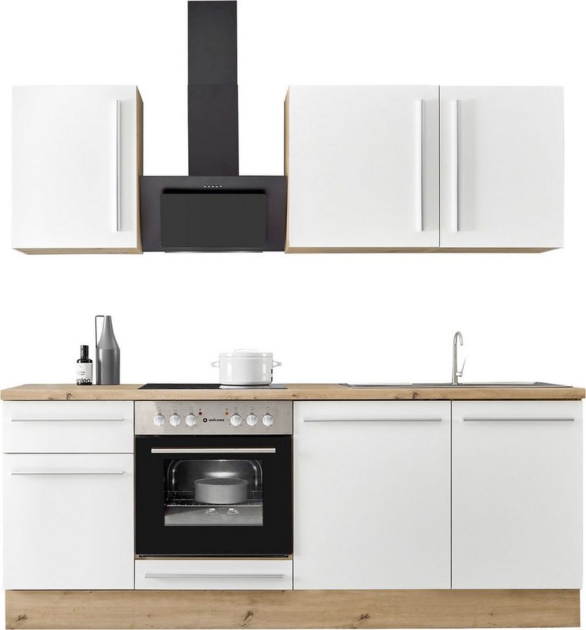 KOCHSTATION Küchenzeile Florida mit 38mm starker Arbeitsplatte, Breite 220 cm, wahlweise mit E-Geräten, Soft-Close-Funktion