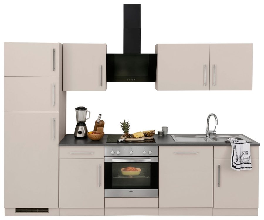 wiho Küchen Küchenzeile Cali, mit E-Geräten und Kühl-Gefrierkombination, Breite 280 cm