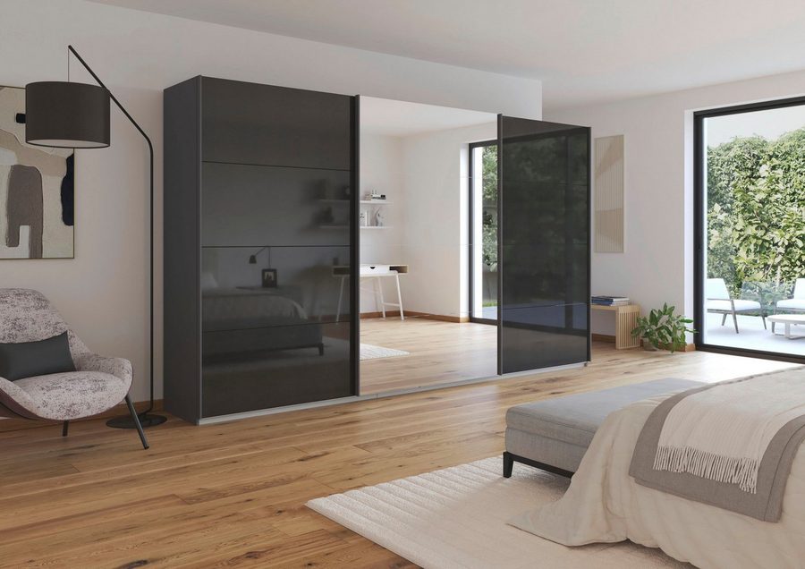 OTTO home Schwebetürenschrank Kleiderschrank Schrank Schlafzimmerschrank Garderobe AGORDO (Breiten 203/271/315/360 cm in drei Griff-Farben - NEU: Farbe SCHWARZ) Top Innenausstattung, in 4 Breiten und 2 Höhen MADE IN GERMANY