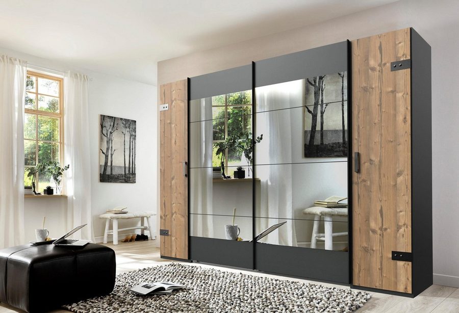 Wimex Schwebetürenschrank Stockholm, Schlafzimmerschrank mit Industrial-Look, rustikale Optik Kleiderschrank mit Spiegel BESTSELLER Schrank Garderobe
