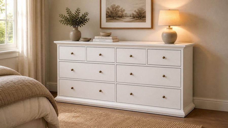 Home affaire Kommode Paris, Aufbewahrung, Schubladenschrank, Stauraum, mit 8 Schubladen, Landhausstil, Elegant, geräumig, Breite 184 cm, Höhe 87 cm