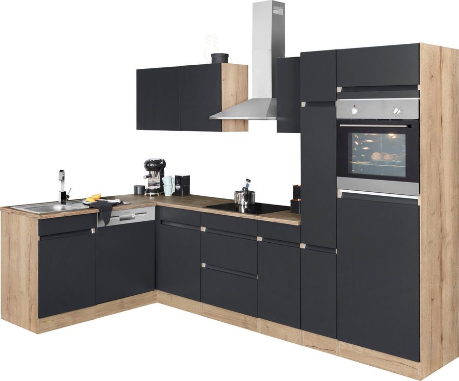 OPTIFIT Küchenzeile Roth, Stellmaße 300x175 cm, wahlweise mit E-Geräten, mit Apothekerschrank