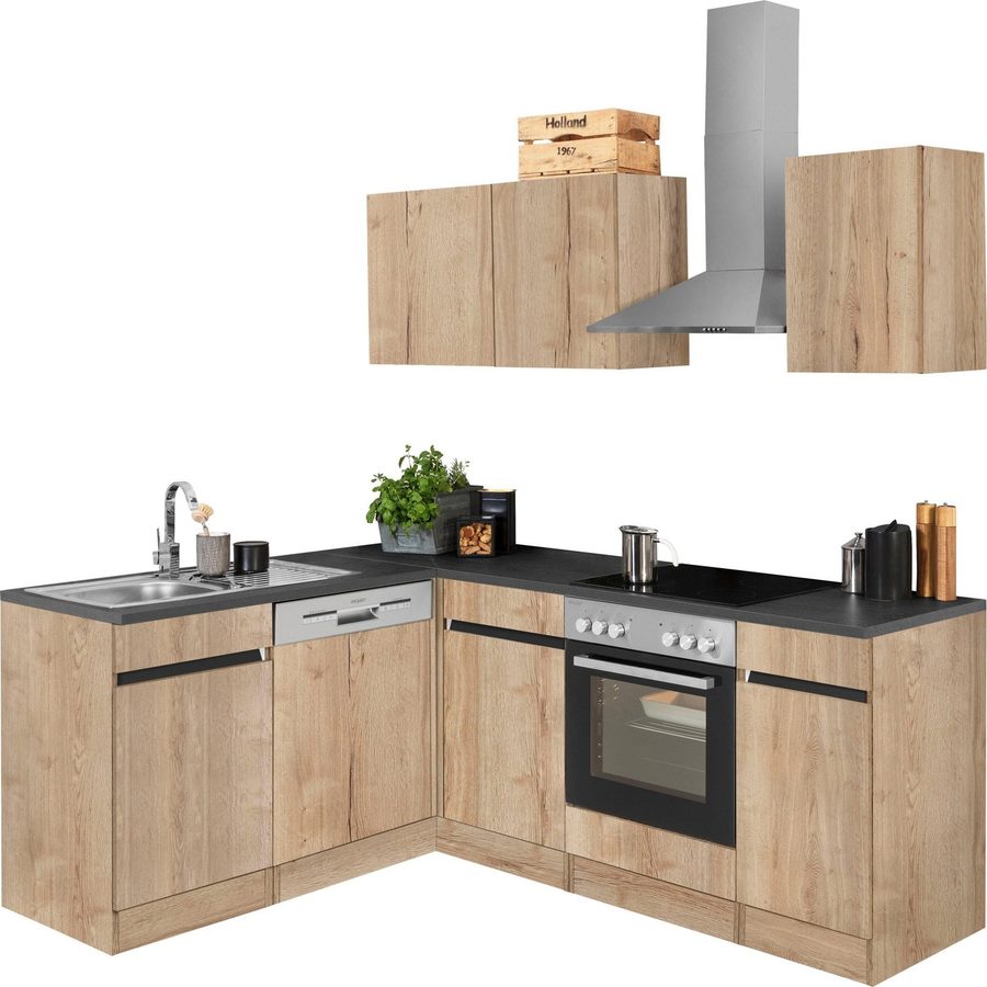 OPTIFIT Küchenzeile Roth, Stellmaße 210x175 cm,wahlweise mit E-Geräten, Push-to-Open-Funktion