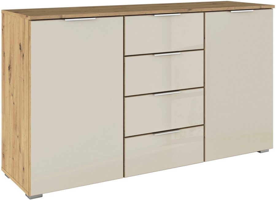 OTTO home Kombikommode Sideboard Kombikommode Schubladenkommode AGORDO mit Glasfront (in zwei Griff-Farben, Breite 120 cm), vier große Schubladen, mit insgesamt 4 Einlegeböden MADE IN GERMANY von OTTO home