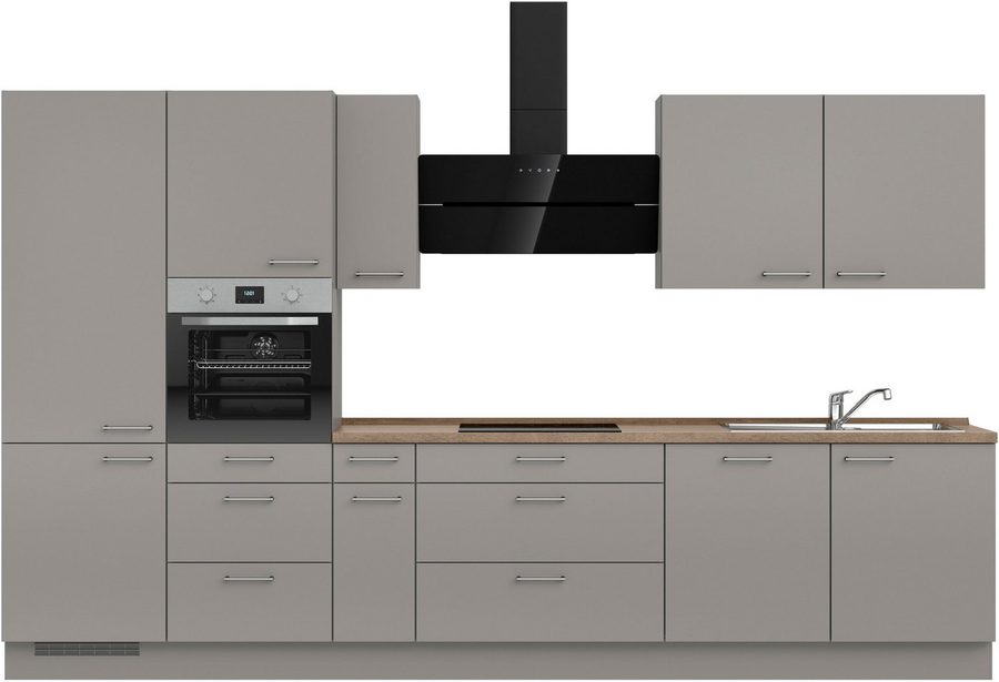 nobilia® Küchenzeile "Laser II", NEU: individuell anpassbar mit gratis Profi-Beratung, vormontiert, 360 cm breit, optional mit verschiedenen E‑Geräte-Sets