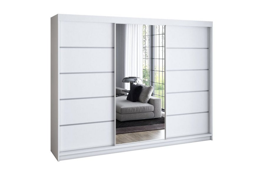 A&J MöbelLand GmbH Schiebetürenschrank VILUNO Moderner 3-türiger Kleiderschrank mit Spiegel (TOP ANGEBOT! Geräumiger Schrank mit einer Breite von 200 cm ideal zur Aufbewahrung von Kleidung und Accessoires. Wählen Sie das ideale Modell für Ihr Schlafzimmer!, TOP PRODUKT) Breite: 200 cm, Höhe: 215 cm, Tiefe: 59,5 cm