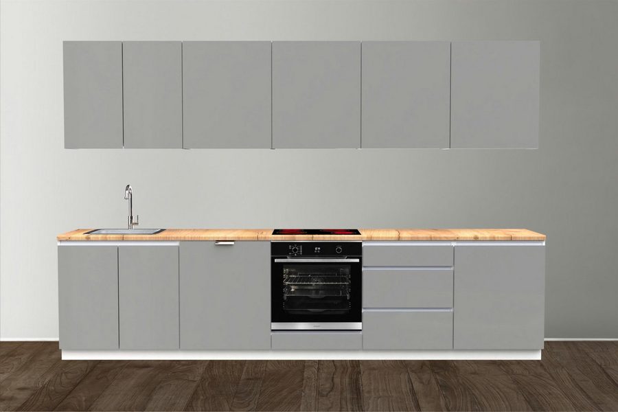 OMILI Küchenzeile OMEGA Grifflose (Breite 320cm), Fronten19 mm Acryl,SOFTCLOSE,Einfache Selbstmontage,SIND ERWEITERBAR!