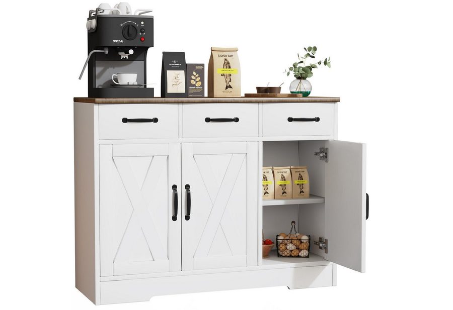 oyajia Sideboard Küchenschrank Aufbewahrungsschrank mit 3 Türen (Sideboard mit Schubladen, Aufbewahrungsschrank mit Türen, für Wohnzimmer Küche Esszimmer), verstellbare Ablage,40 x 108 x 81 cm von oyajia