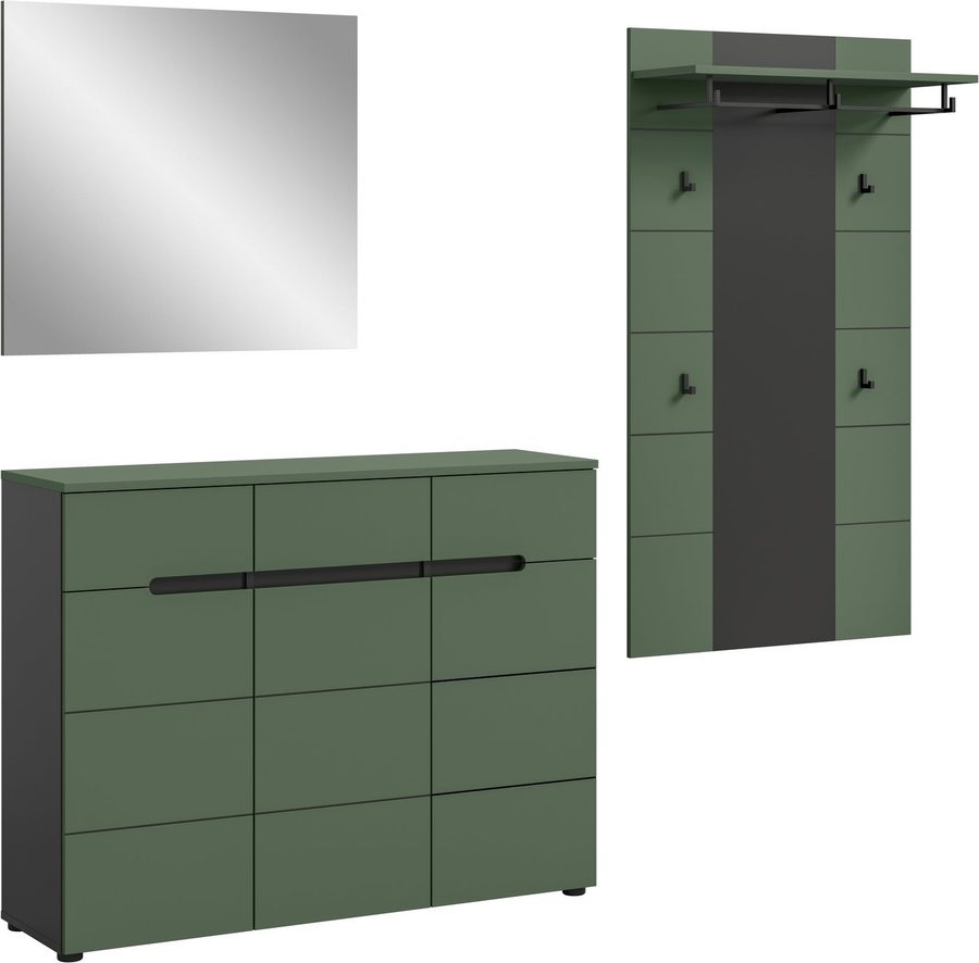 Home affaire Garderoben-Set REHAT, TOPSELLER!, 3-teilig, Breite 215 cm, individuell erweiterbar, (Set, 3-St., bestehend aus: Kommode, Spiegel und Garderobenpaneel), Garderobenkombination, Kombination, Set, Flurgarderobe, Diele