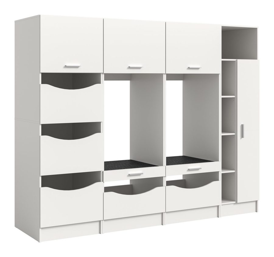 welltime Mehrzweckschrank-Set FALAS, 4-teilig, Hauswirtschaftsraum Set, Breite 242 cm, (Set, 4-St., 2x Waschmaschinenumbauschrank, 1x Wäscheschrank & 1x Mehrzweckschrank), Kombination, Waschmaschinenumbau, Waschmaschinenschrank, Wäschekammer
