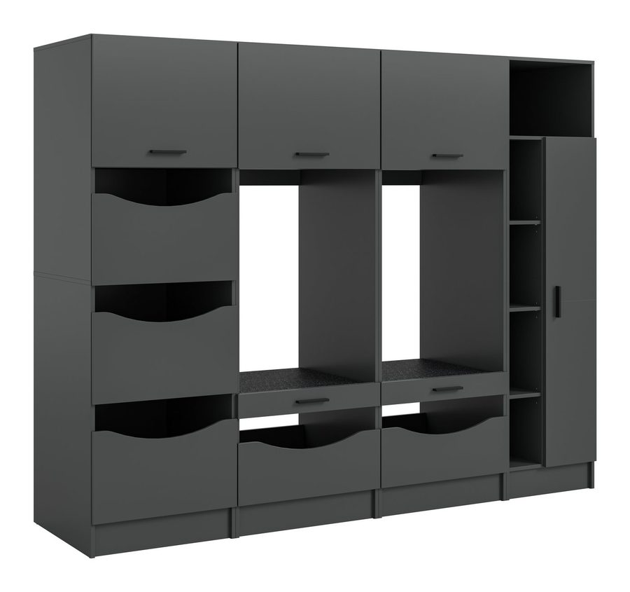welltime Mehrzweckschrank-Set FALAS, 4-teilig, Hauswirtschaftsraum Set, Breite 242 cm, (Set, 4-St., 2x Waschmaschinenumbauschrank, 1x Wäscheschrank & 1x Mehrzweckschrank), Kombination, Waschmaschinenumbau, Waschmaschinenschrank, Wäschekammer