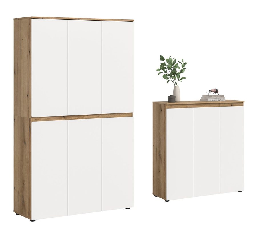furnling Mehrzweckschrank-Set Sarca - in 5 trendigen Farben, (2-St., bestehend aus Kommode, Universalschrank), 1 Kleiderstange, großzügiger Stauraum durch 28 Fächer, Breite 235 cm