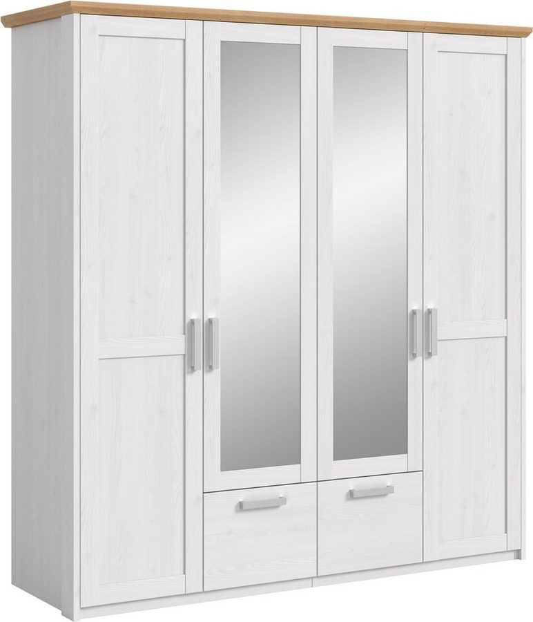 Home affaire Kleiderschrank COSENZA, Breite 188cm, viel Stauraum, in Landhausoptik (2 Schubkästen mit Vollauszug, 4 Türen, 2 Kleiderstangen, viel Stauraum) Schlafzimmerschrank, Schrank, Garderobenschrank