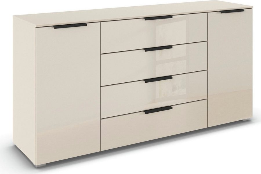rauch Kombikommode Sideboard Schubkommode Kommode MONTCLAR Front Dekor/Hochglanz/Glas (Breite 160 / Höhe 81 cm, 2 Einlegeböden, inkl. Soft-Close-Funktion), 2-türig, 4 geräumige Schubladen, viele Griffvarianten MADE IN GERMANY