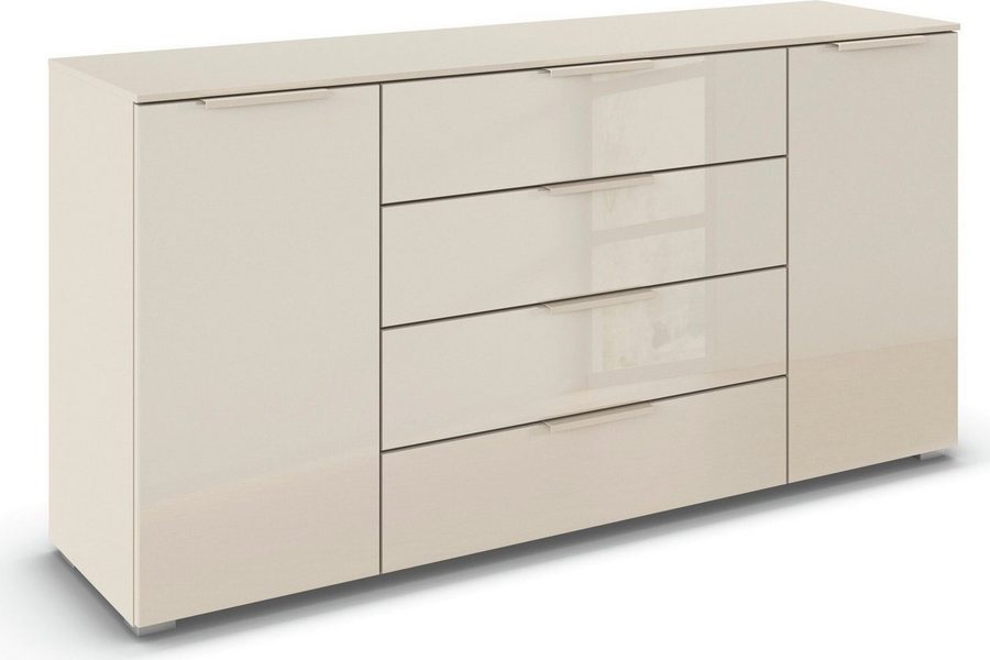 rauch Kombikommode Sideboard Schubkommode Kommode MONTCLAR Front Dekor/Hochglanz/Glas (Breite 160 / Höhe 81 cm, 2 Einlegeböden, inkl. Soft-Close-Funktion), 2-türig, 4 geräumige Schubladen, viele Griffvarianten MADE IN GERMANY