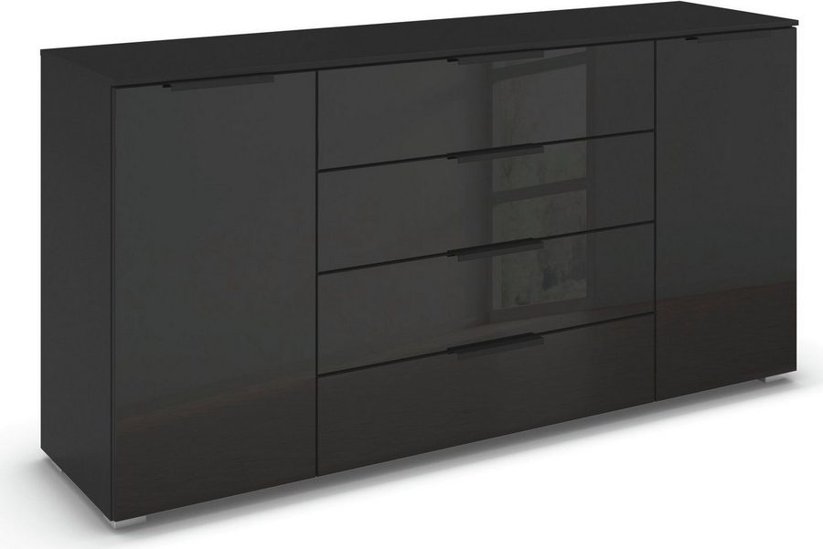 rauch Kombikommode Sideboard Schubkommode Kommode MONTCLAR Front Dekor/Hochglanz/Glas (Breite 160 / Höhe 81 cm, 2 Einlegeböden, inkl. Soft-Close-Funktion), 2-türig, 4 geräumige Schubladen, viele Griffvarianten MADE IN GERMANY