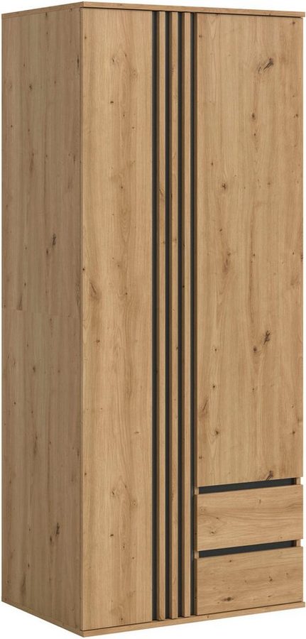 Home affaire Kleiderschrank ALVA, Breite 80 cm, mit griffloser Front in Paneeloptik, Schrank (Schlafzimmerschrank in weiteren Ausführungen erhältlich) 2 Türen, 2 Schubkästen, 2 Kleiderstangen, 4 Einlegeböden von home affaire