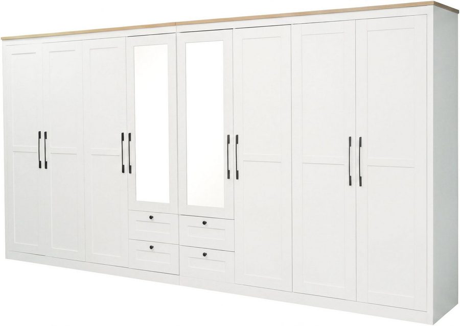 OTTO home Kleiderschrank Büsum Schlafzimmer Schrank mit 8 Türen und Spiegel (stabile robuste Bauweise mit optimaler Aufteilung - Breite 4m) Schlafzimmerschrank Landhaus Design Garderobe Schrank Bestseller